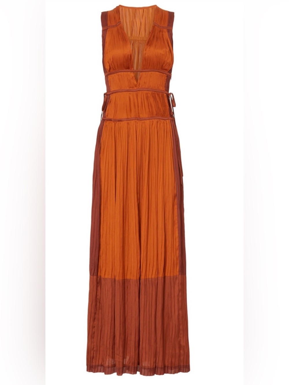 Ulla Johnson Valeria Gown Two-Tone Rust Orange Pleated Maxi Dress